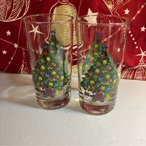 Vintage Christmas Tree Tumbler Glasses by Action Double Sided Set of 2